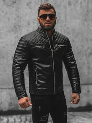 Herren Lederjacke Schwarz OZONEE JS/11Z8002Z