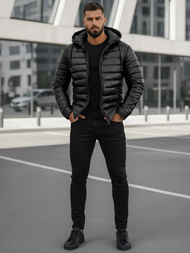 Herren Lederjacke Schwarz OZONEE O/11Z8088Z