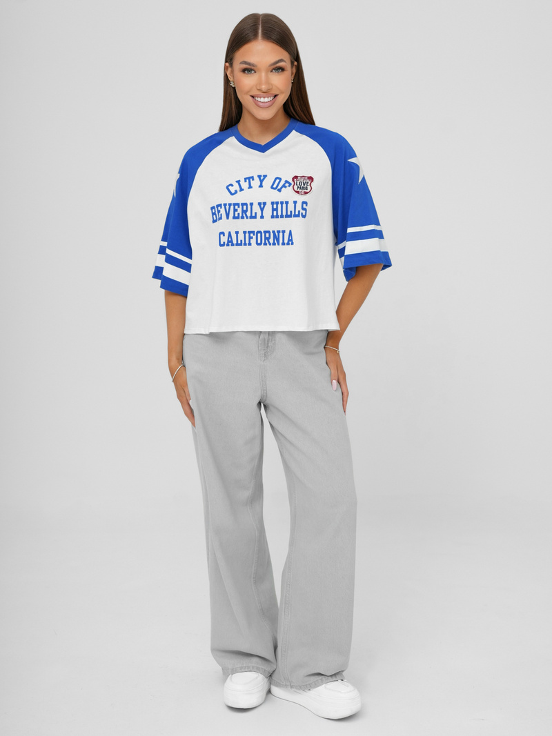 Damen T-shirt Weiß-Blau OZONEE JS/R62493