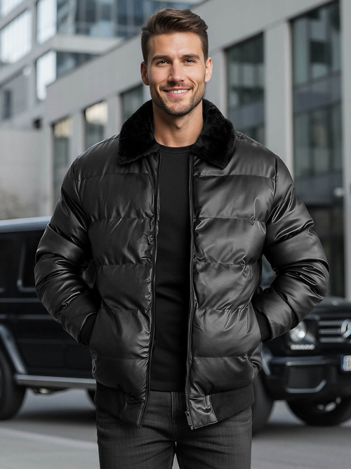 Herren Lederjacke Schwarz OZONEE O/M795Z