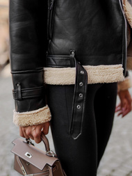 Damen Lederjacke Schwarz-Beige OZONEE JS/11Z8177