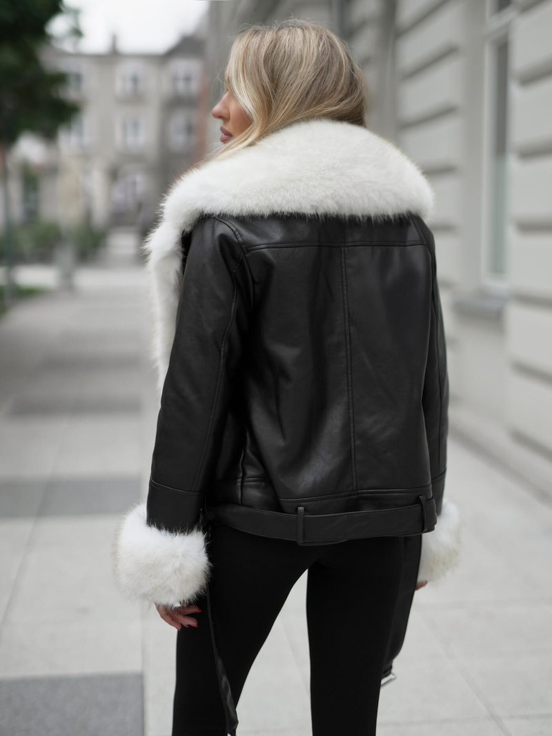 Damen Lederjacke Schwarz-Beige OZONEE JS/61M8507/392BZ