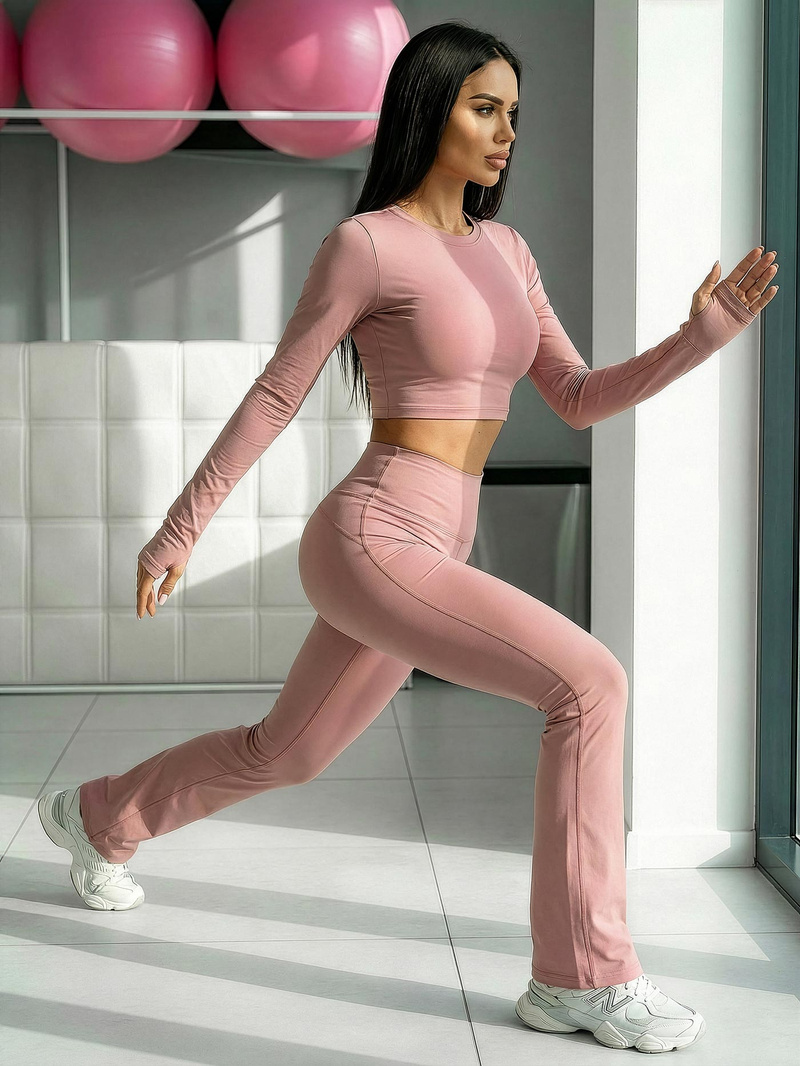 Damen Leggings mit Breiten Beinen Puderrosa JS/17K588/7Z