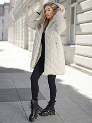 Lange Damen Winterjacke Ecru OZONEE JS/5M3352/280