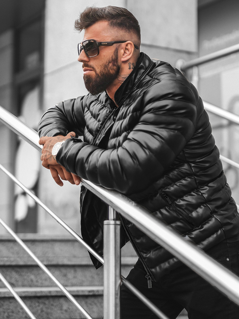 Herren Lederjacke Schwarz OZONEE O/M796