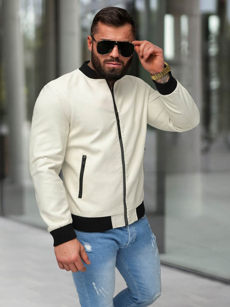 Herren Lederjacke Ecru OZONEE JS/11Z8107