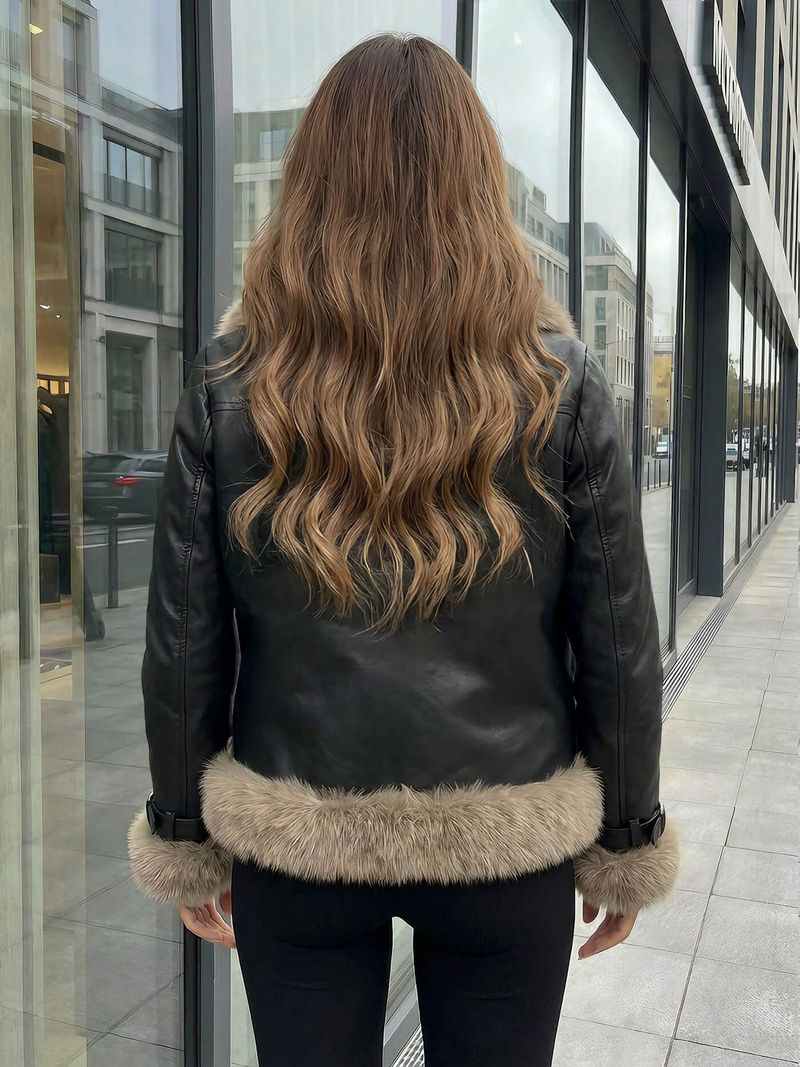 Damen Lederjacke Schwarz OZONEE JS/61M8517/392Z