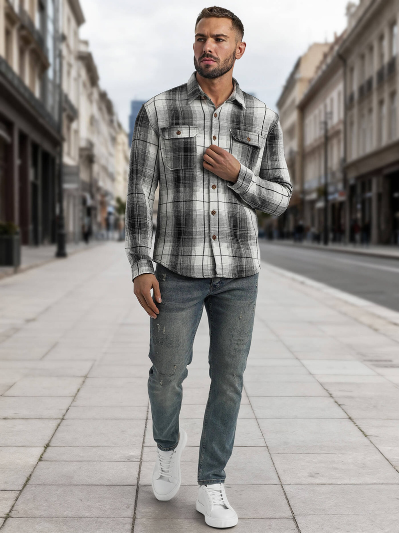 Herren Hemd Schwarz-Weiß OZONEE NB/MC728N/4