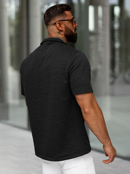 Herren Kurzarmhemd Schwarz OZONEE O/B2258