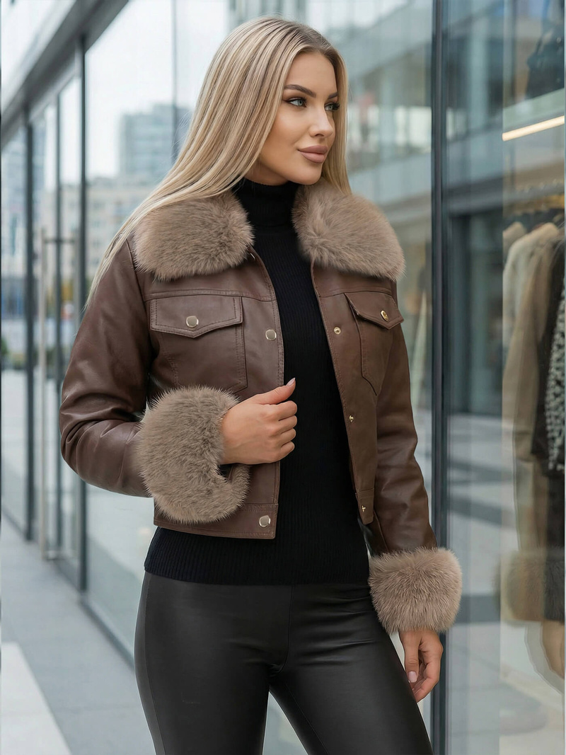 Damen Lederjacke Schokolade OZONEE JS/61M8513/158