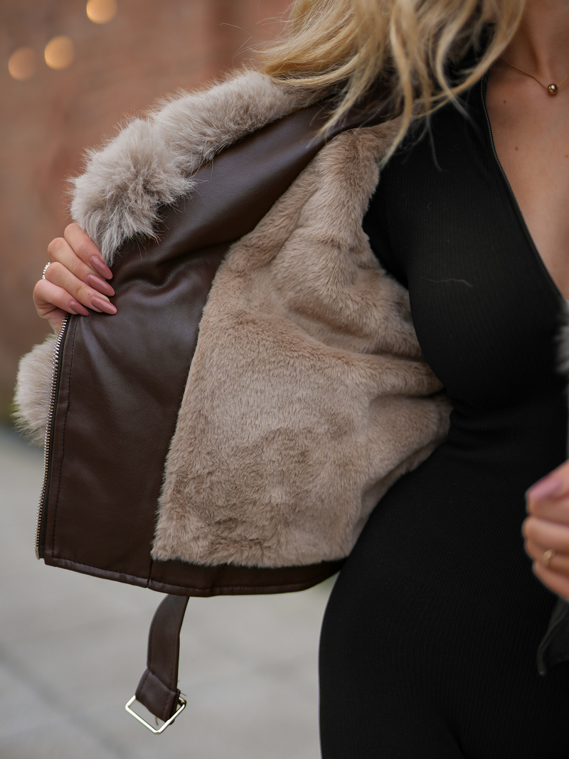 Damen Lederjacke Schokolade OZONEE JS/61M8511/158