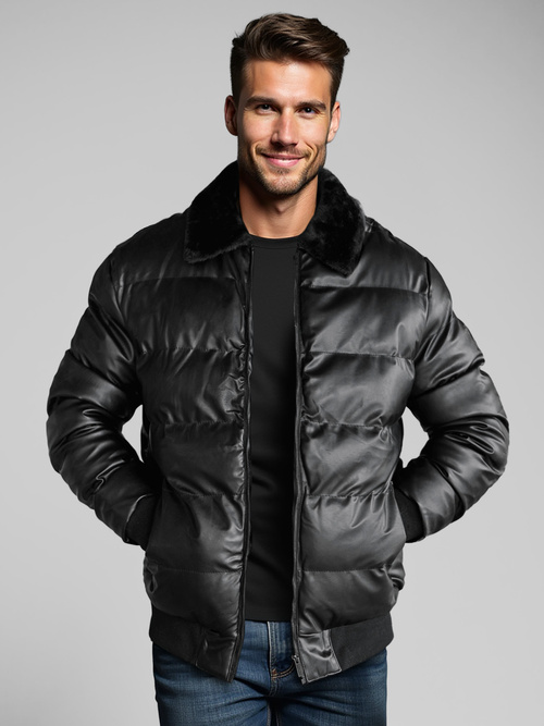 Herren Lederjacke Schwarz OZONEE O/M795Z