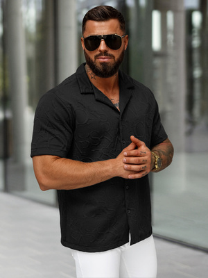 Herren Kurzarmhemd Schwarz OZONEE O/B2256