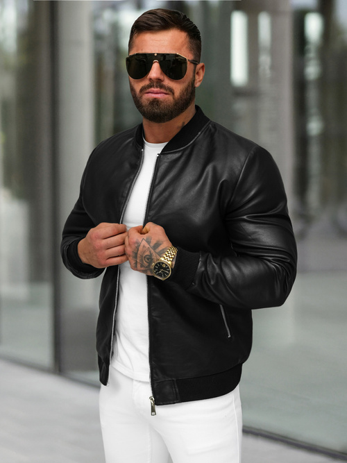 Herren Lederjacke Schwarz OZONEE JS/11Z8107