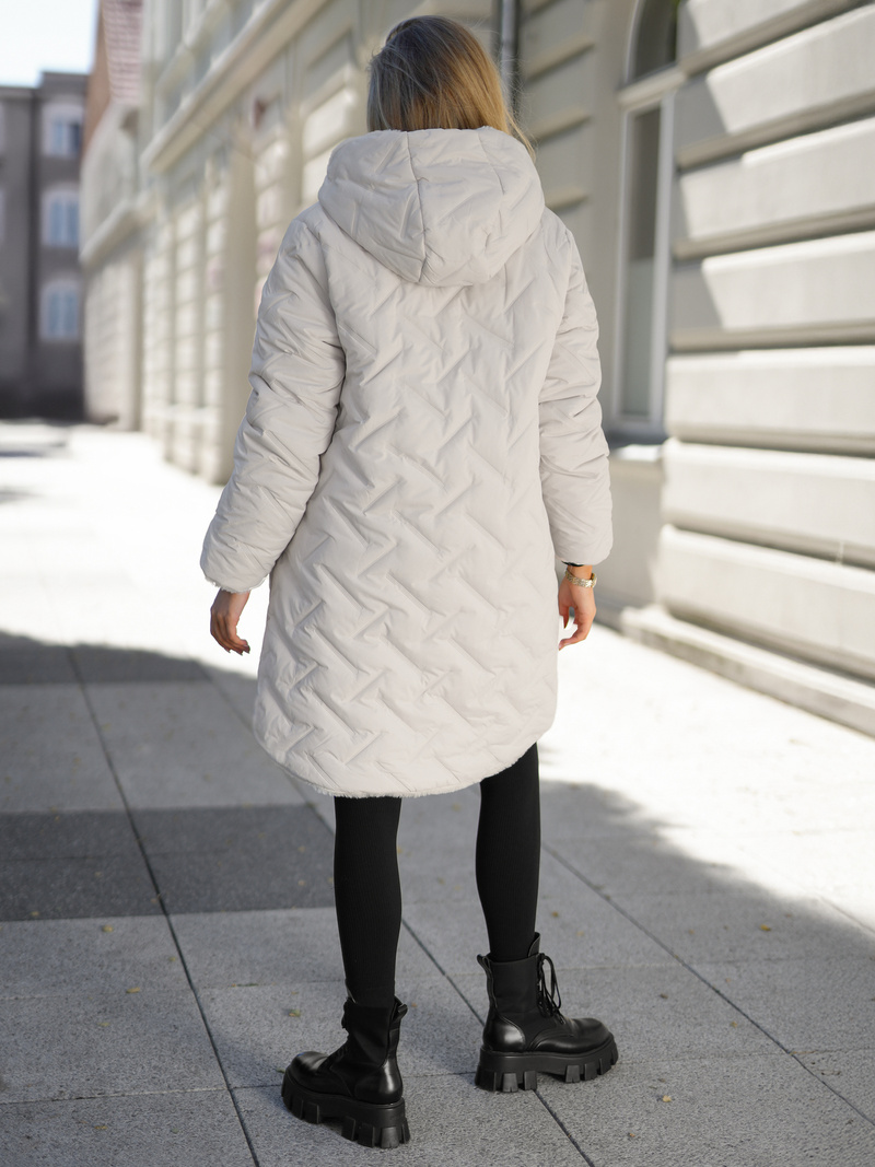 Lange Damen Winterjacke Ecru OZONEE JS/5M3352/280