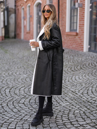 Damen Ledermantel Schwarz OZONEE JS/11Z8253