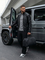 Herren Lederjacke Schwarz OZONEE JS/11Z8139