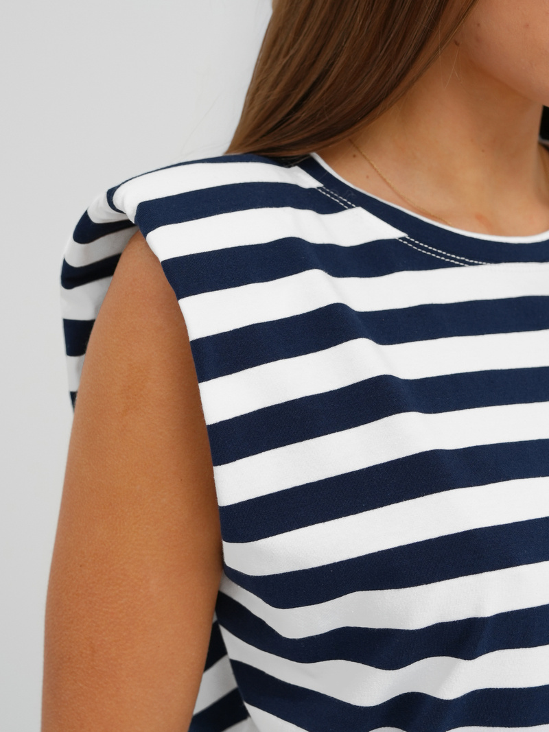 Damen T-shirt Weiß-Marineblau OZONEE JS/R61670