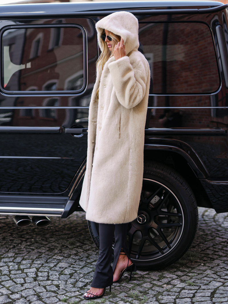 Damen Pelz Winterjacke Beige OZONEE JS/11Z8250