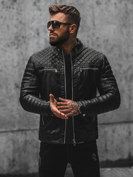 Herren Lederjacke Schwarz OZONEE JS/11Z8002Z