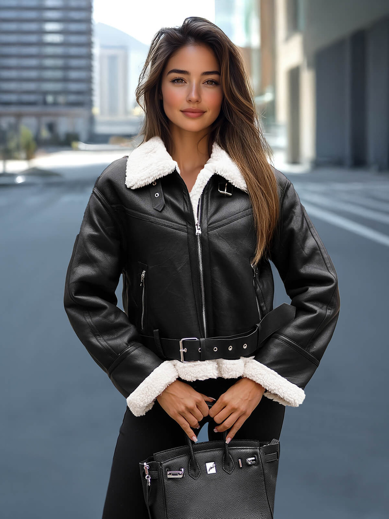 Damen Lederjacke Schwarz OZONEE O/81331Z