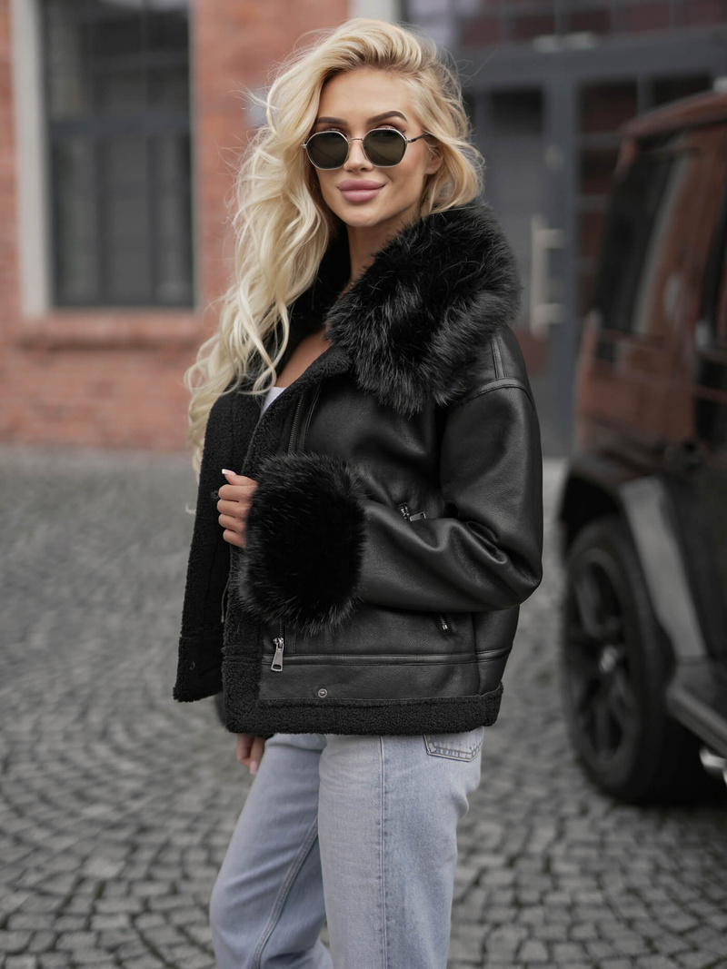 Damen Lederjacke Schwarz OZONEE JS/61M8505/392Z