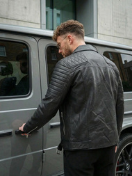 Herren Lederjacke Schwarz OZONEE JS/11Z8069