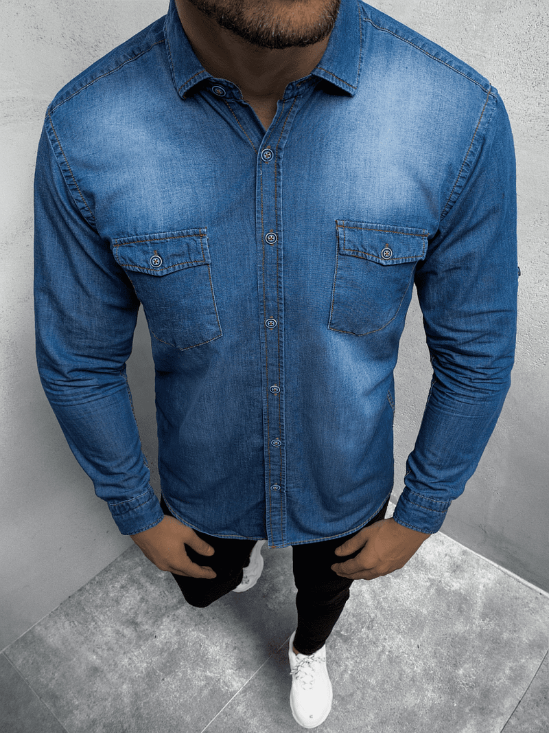 Herren Jeanshemd Blau OZONEE O/C99