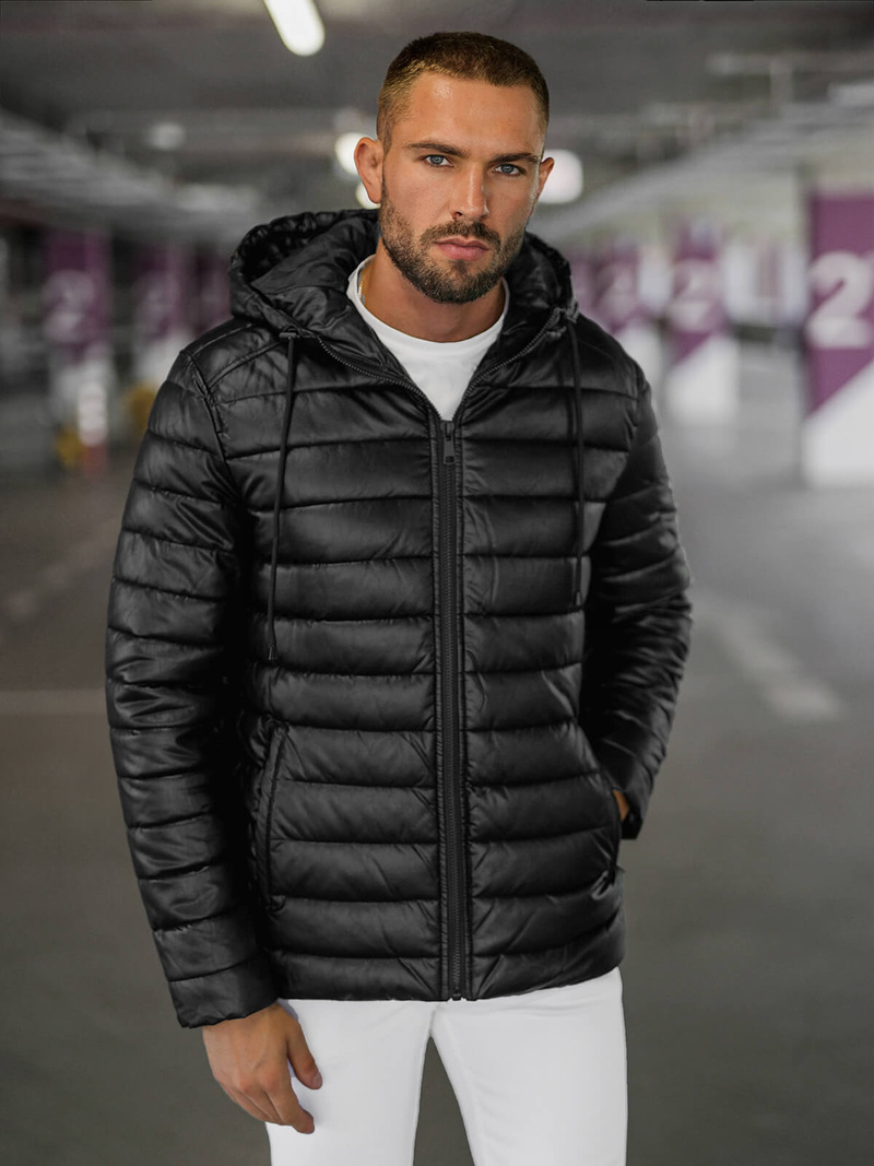 Herren Lederjacke Schwarz OZONEE O/11Z8088