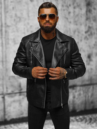 Herren Lederjacke Schwarz OZONEE JS/11Z8067