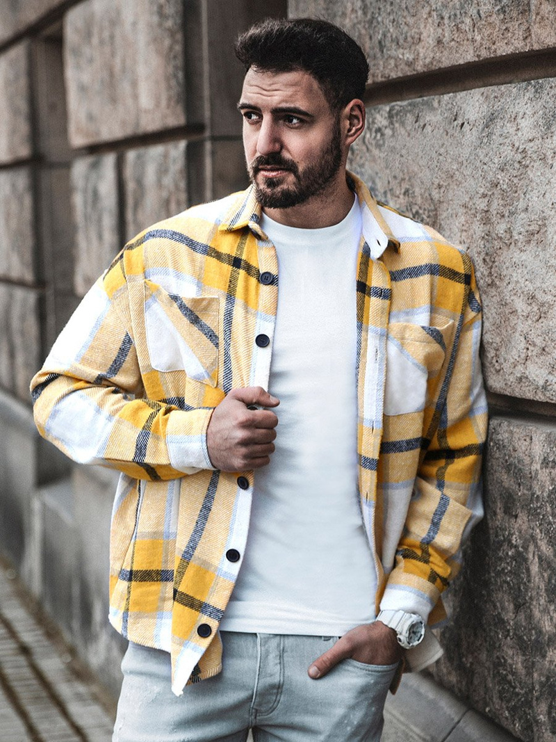 Herren Hemd Jacke Gelb OZONEE O/DR2020