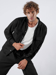 Herren Hemd Schwarz OZONEE O/GOM23039