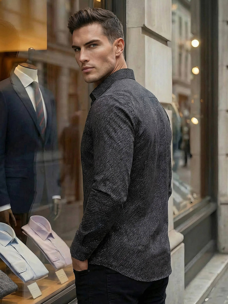 Herren Hemd Schwarz OZONEE V/V184Z